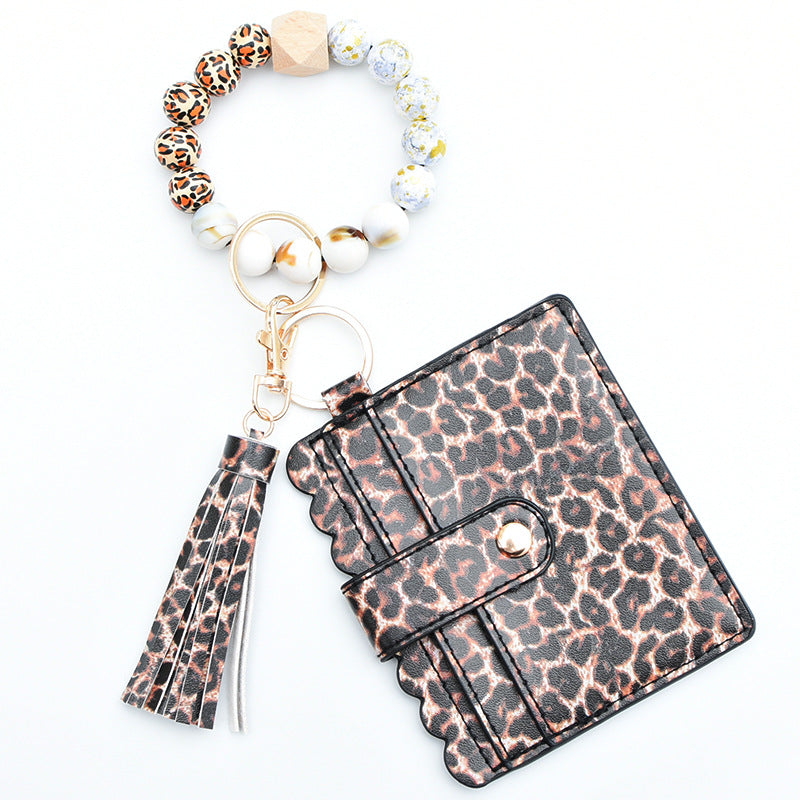 Wholesale Card Holder Pu Tassel Beads Bracelet Wallet Keychain